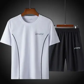 Комплект из 2 предметов, мужская спортивная одежда с буквенным принтом, Мужская футболка, Шорты, Мужской спортивный костюм с защитой от пиллинга