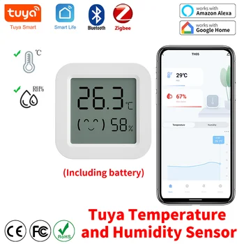 Датчик температуры влажности Tuya Мини-ЖК-цифровой дисплей, совместимый с приложением Bluetooth, дистанционное управление, Термометр-гигрометр