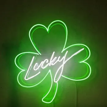 Неоновые Вывески LUCKY Leaves Shop Рекламируют Неоновый Свет Good Lucky Lager Стеклянная Неоновая Световая Вывеска для Магазина Hotel Pub Cafe Indoor