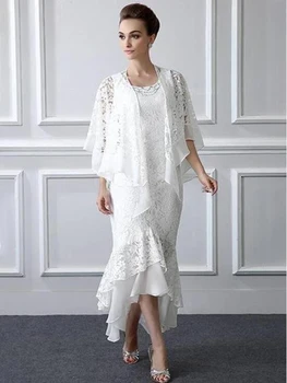 2020 Новые Потрясающие Белые Кружевные платья для матери Невесты с высоким Низким вырезом, Платья для матери Жениха без рукавов