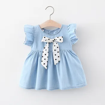 Летняя одежда для новорожденных девочек, тонкое джинсовое платье с бантом, одежда для маленьких девочек, одежда для младенцев, повседневное платье 0-2Tvestidos