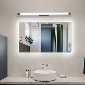 Простой современный Скандинавский черный Золотой Длинный настенный светильник с зеркальной полосой Спереди, светодиодное освещение ванной комнаты, внутренние светильники