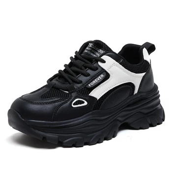 Весенне-осенние кроссовки 2023, Женская обувь, модные корейские дышащие вулканизированные кроссовки на платформе, белая, черная повседневная спортивная обувь