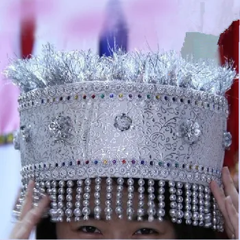 Серебряная шляпа Мяо для женщин, Китайский головной убор, Женские головные уборы для танцев, национальные шляпы меньшинств, винтажная шляпа для женщин