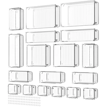18 ШТ. Система органайзеров для отдельных ящиков, нескользящий органайзер для ящиков, прозрачная коробка для хранения с выдвижными ящиками