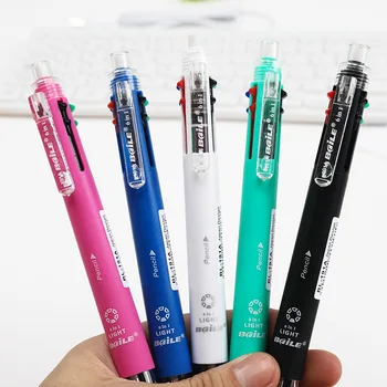 Многофункциональная ручка 5шт 6 В 1 с шариковой ручкой 0,7 мм 5 цветов для заправки и набором механических карандашных грифелей 0,5 мм Многоцветная ручка