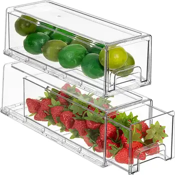 Ящики для холодильника - Прозрачные Штабелируемые Выдвижные Ящики-Органайзеры для холодильника - Контейнеры для хранения продуктов для Кухни, Холодильника, морозильника