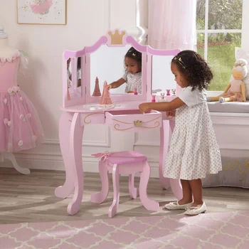 Деревянный туалетный столик Princess с зеркалом, розовый