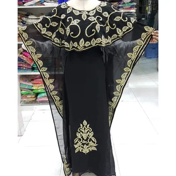 Черная длинная рубашка в марокканском стиле из Дубая, платье с абайей и жоржетом, арабская одежда, европейские и американские модные тенденции