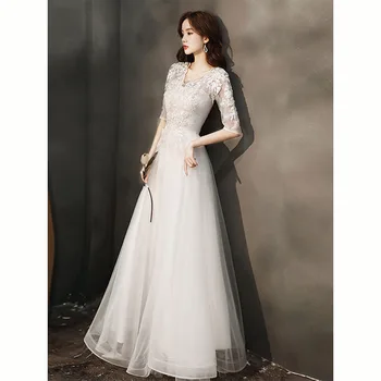 Кружевное свадебное платье С аппликациями, Короткий рукав, V-образный вырез, Свадебное платье Трапециевидной формы, длинное, сшитое на заказ, Vestido De Noiva