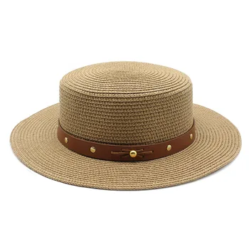 Летняя модная Солнцезащитная шляпа Высокого качества, Простой пояс, Соломенная шляпа с плоским верхом, для путешествий, Отдыха, Пляжные кепки с защитой от ультрафиолета