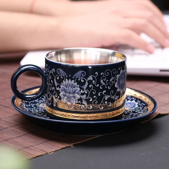 160 мл набор цветных эмалевых чашек для воды из стерлингового серебра 999 пробы с подносом, керамическая чашка для кофе, чая, какао, уникальный офисный подарок