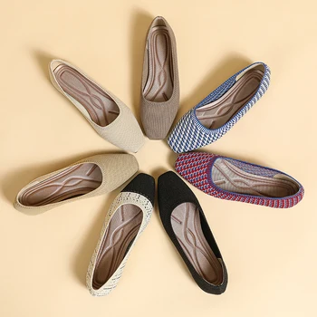 Maggie's Walker/ Женская весенняя тканая обувь без застежки с квадратным носком, вязаная повседневная обувь на плоской подошве, Размер 35 ~ 40