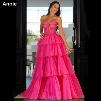 Элегантное ярко-розовое платье Annie для слоеного торта без бретелек, Бальное платье для Дня рождения, Коктейльная вечеринка, Платье для выпускного вечера на заказ, Vestidos De Noche