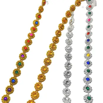 9 ярдов/партия, хрустальные цепочки, золотая и серебряная лента с бриллиантами, кружевные аппликации шириной 9 мм