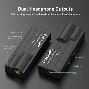 Аудиоусилитель Fosi DS1 HiFi DAC Для Наушников Mini Audio USB DAC Amp Поддерживает 32 бит/768 кГц с двумя выходами 3,5 мм 4,4 мм