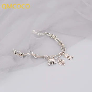 QMCOCO Серебряные Браслеты с толстой цепочкой в стиле панк для женщин, модные винтажные украшения в стиле хип-хоп с подвеской в виде Медведя и Слона, вечерние украшения