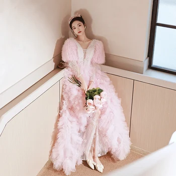 Розовое Вечернее платье для Помолвки, женское Французское легкое Свадебное платье, банкетное платье