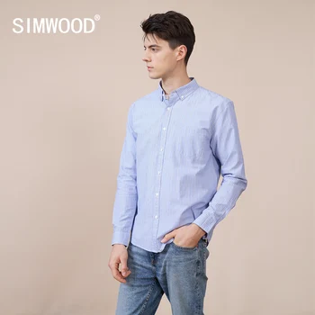 SIMWOOD 2023, Весенние новые Рубашки в вертикальную полоску, Мужские повседневные рубашки из 100% хлопка, Приталенная рубашка с нагрудными карманами SK130123