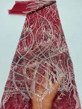 Bestway Роскошная Африканская кружевная Ткань Ручной Работы, 5 Ярдов, Высококачественная вышивка, Нигерийский свадебный бисер Asoebi, кружевной материал