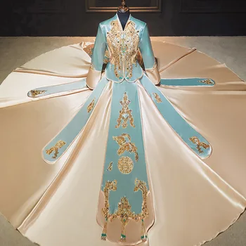 Ретро Изысканная вышивка бисером и кисточками, китайский свадебный костюм для пары Чонсам, элегантное платье невесты китайская одежда