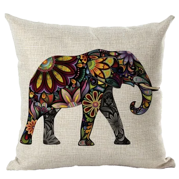 Хлопковый льняной чехол для подушки с изображением животного Слона в индийском богемном стиле, домашний декоративный чехол для дивана класса Люкс