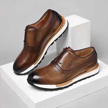 Новые роскошные Мужские Кроссовки, повседневная обувь из натуральной кожи, Нескользящие Удобные мужские броги, Кожаные туфли-Оксфорды, Обувь для делового отдыха