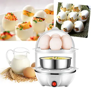 Мини-электрический бойлер для яиц, Многофункциональная 2-слойная кофеварка для завтрака, Автоматическое отключение питания, штепсельная вилка США с мерным стаканом, кухонные гаджеты