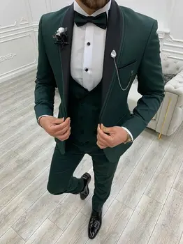 Мужской Зеленый Свадебный Костюм Slim Fit из 3 частей, Элегантное Пальто Для Вечерней Вечеринки, Брюки Coustime Homme Luxe