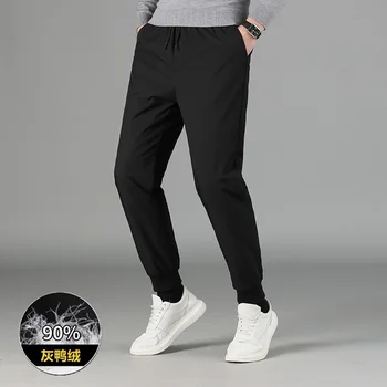 Пуховые повседневные мужские спортивные Высококачественные съемные внутренние подкладки, зимние утолщенные студенческие брюки для мальчиков