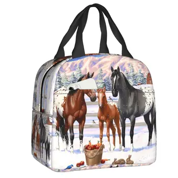 Изготовленная на заказ зимняя сумка для ланча с лошадьми Аппалуза, женский термоохладитель, изолированный ланч-бокс для детской школы