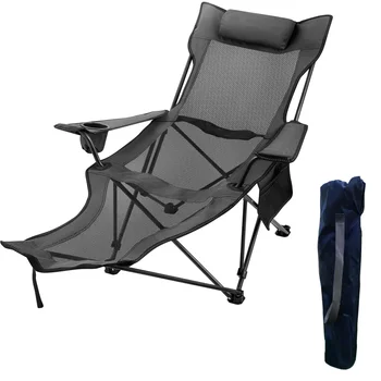 Складной походный стул Грузоподъемностью 330 фунтов с подставкой для ног Сетчатый шезлонг с подстаканником и сумкой для хранения Боковой карман для мультимедиа