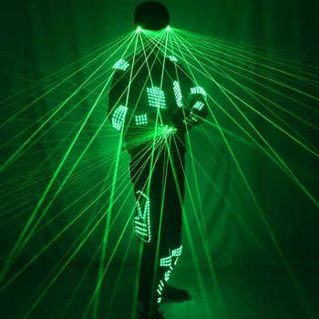 Светодиодный Костюм робота Костюмы Одежда Светодиодные Фонари Светящаяся Зеленая Лазерная битва На Сцене Танцевальное представление Шоу Платье для Ночного клуба