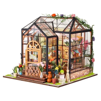 Cutebee Diy, мини-кукольный домик, Миниатюрная теплица, Деревянный Цветочный дом, светодиодное освещение, строительные игрушки для детей, детский подарок, сад