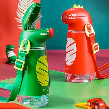 Портативная 400 мл Креативная милая форма динозавра, летняя детская бутылка для воды, Спортивный ремешок, Тритановая соломенная чашка для воды, Подарочная чашка