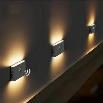 Светодиодный индукционный ночник, беспроводная USB-зарядка, Индукционный настенный светильник для человеческого тела, спальня, коридор, Кабинет, Ванная комната, ночной светильник