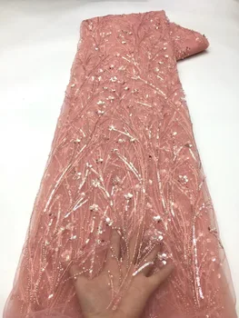 Роскошная тяжелая кружевная ткань с блестками и бисером, свадебное платье с пайетками, вечернее платье, французская кружевная ткань MX52761