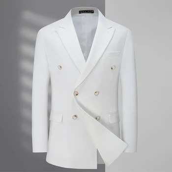 Высококачественный белый костюм большого размера, мужской деловой повседневный формальный двубортный костюм в британском стиле, однобортное пальто западнокорейской версии