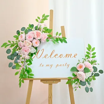 Приветственный знак на свадьбу в новой стране, Цветочный Сувенир, Розовая Искусственная Гирлянда из Роз для лесной свадебной Арки, цветочные фоновые декорации