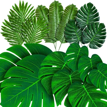 Yannew Искусственная Тропическая Монстера с большими пальмовыми листьями для сафари в джунглях, украшение Дня рождения, растения для тематической вечеринки на Гавайях, Луау