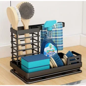 Органайзер для кухонной столешницы с вешалкой для кухонных полотенец-Место для хранения щеток-Сушилка для белья со сливом