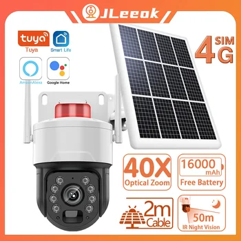 JLeeok 4K 8MP 4G Солнечная Камера Наблюдения PIR Обнаружение Движения Наружная WIFI PTZ IP-камера Безопасности Цветная 50M Ночного Видения Tuya