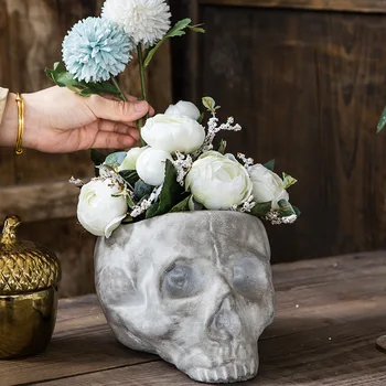 Альтернативная индивидуальность Цементный череп Цветок в горшке для суккулентов Художественное украшение Креативный рабочий стол в горшке 