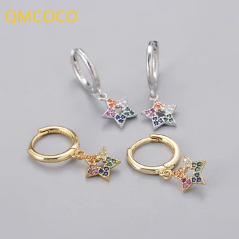 QMCOCO Серебристого цвета, сверкающие Цирконы, выдалбливают серьги в форме звезды Для женщин, новые модные креативные геометрические вечерние украшения