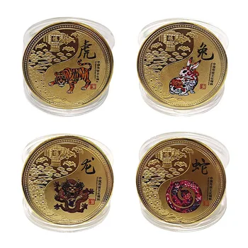 12 Цветных коллекционных монет в виде животных Счастливый Талисман Кролик Дракон Змея Памятные сувениры для новогоднего домашнего декора