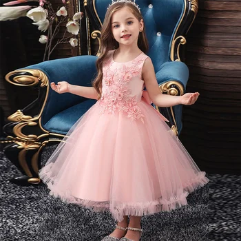 Платья Принцесс для девочек, Короткое Детское праздничное платье для Первого Причастия с аппликацией, расшитое бисером, для Свадьбы, Дня Рождения, Vestidos