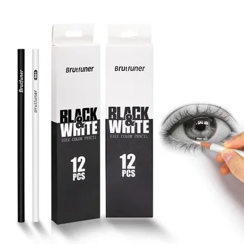 12 шт., черно-белые Деревянные цветные Карандаши, Профессиональный карандаш для рисования, художественные принадлежности для художников и начинающих