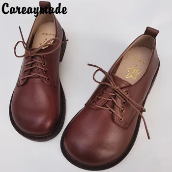 Careaymade-Ретро британская большая голова, широкая серия, маленькие кожаные туфли, детская обувь на шнуровке с круглым носком, оригинальные женские тонкие туфли