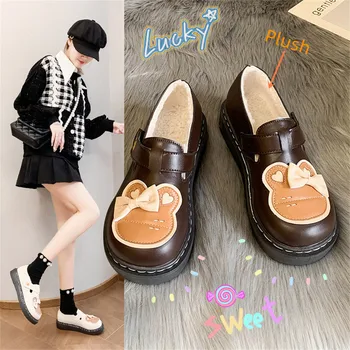 Плюшевые туфли в стиле Лолиты, японская униформа jk, осенне-зимняя обувь Mary Jane для студентов японского колледжа на теплом плоском каблуке