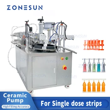 ZONESUN 5-Головный Роторный Автоматический Керамический насос, Лосьон, одноразовые полоски, Пластиковая Капельница, флакон, машина для наполнения и запечатывания